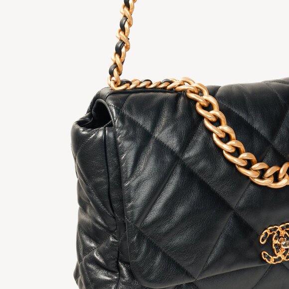 Chanel Maxi 19 Large Classic Two-Tone Chain Black Leather Flap Bag - Picture 9 of 13